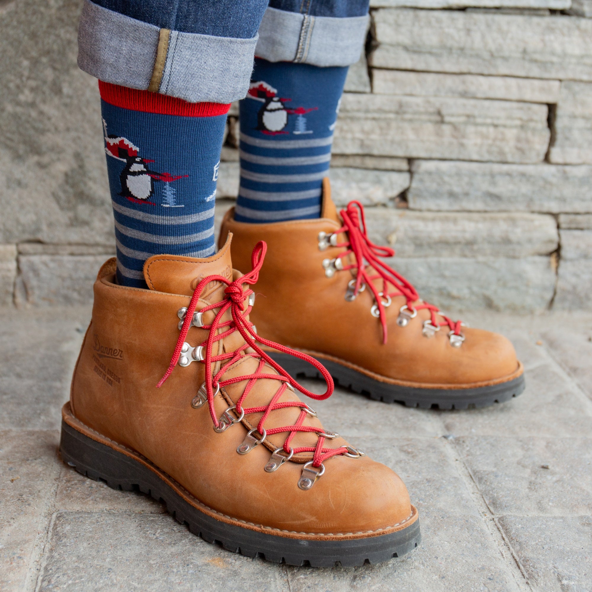 models feet in shoes wearing the 6096 wild life crew in polar bear lake color way