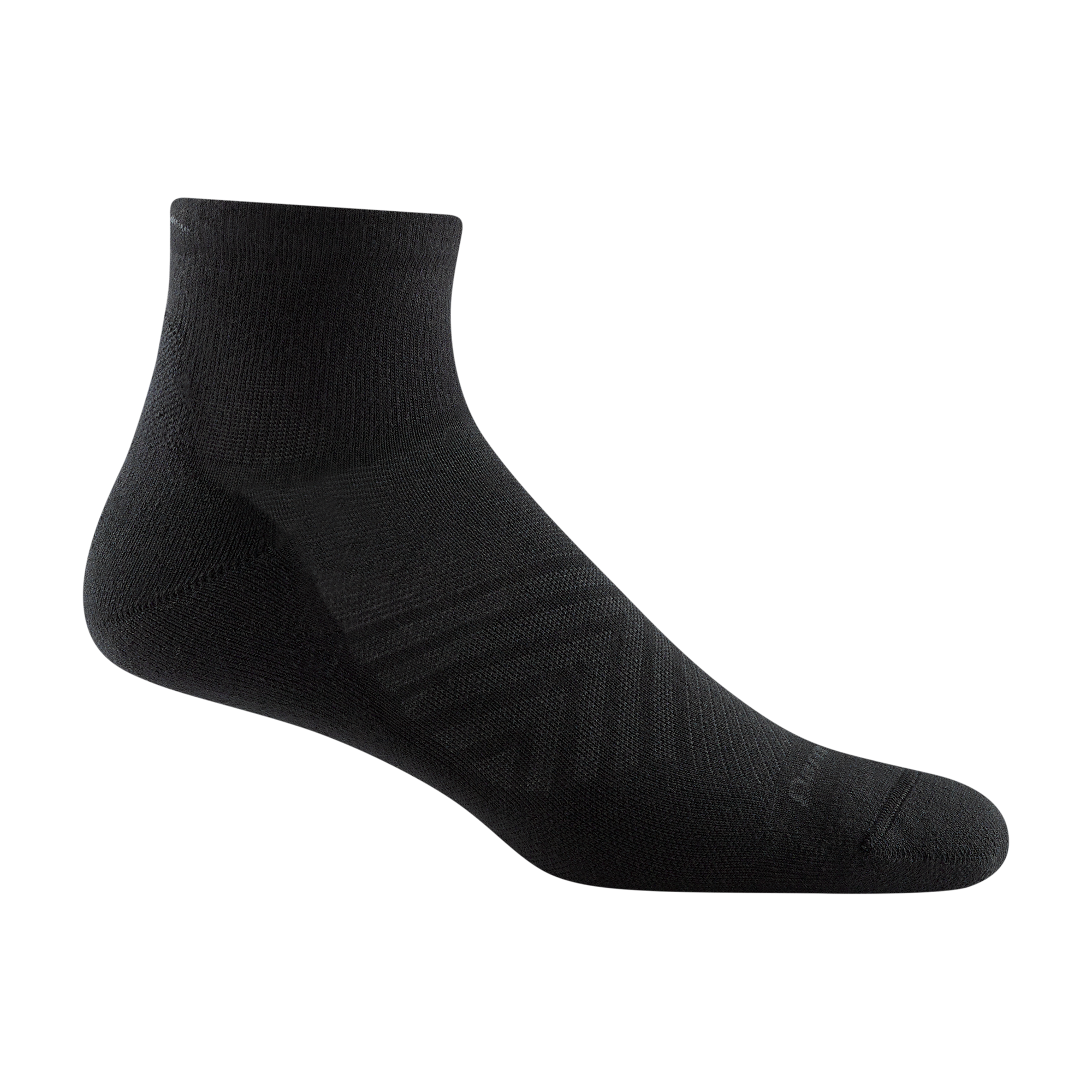 1055 men's coolmax quarter running sock in color black with dark grey darn tough signature on forefoot