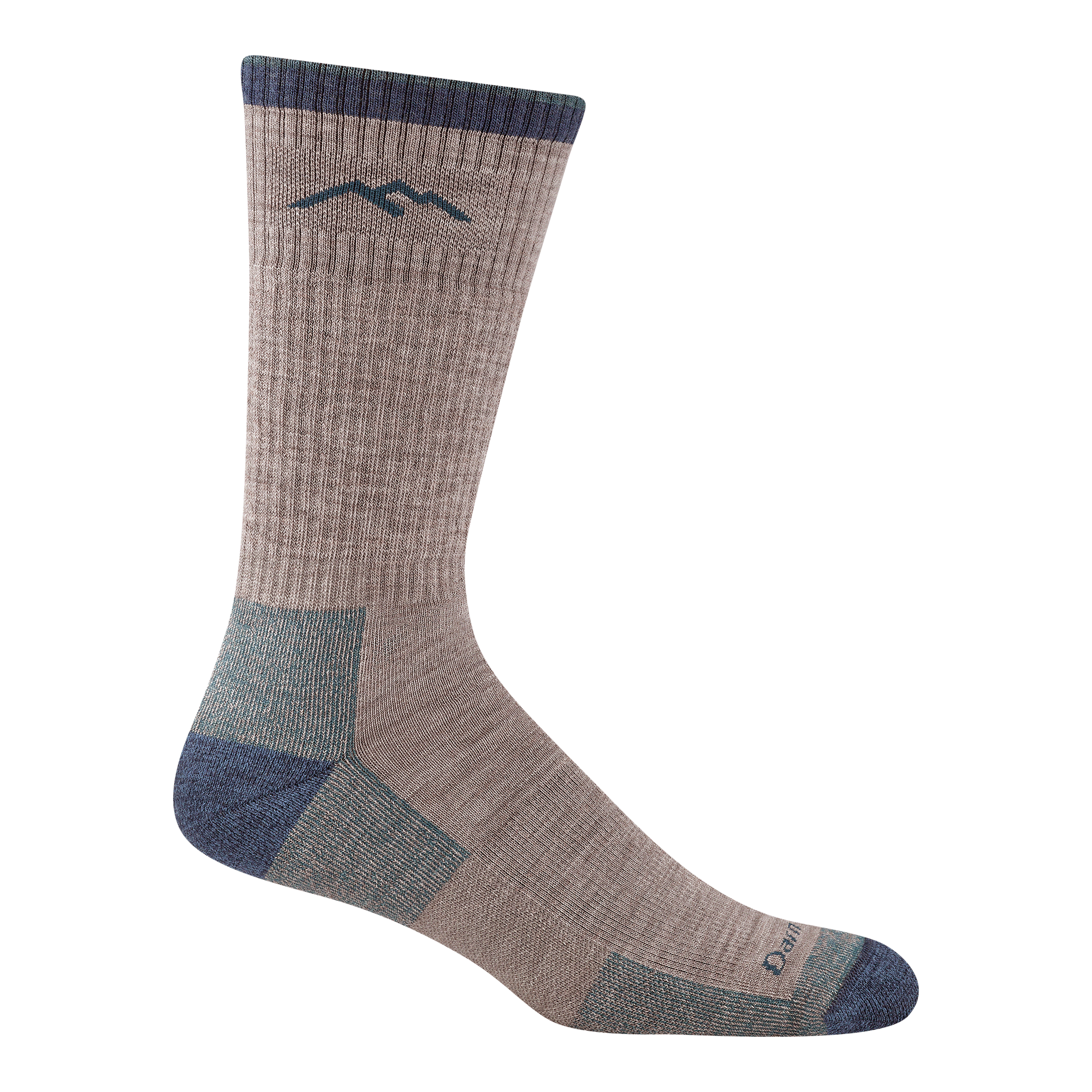 1403 men's hiking boot sock in color rye with denim toe/heel accents and  darn tough signature on forefoot