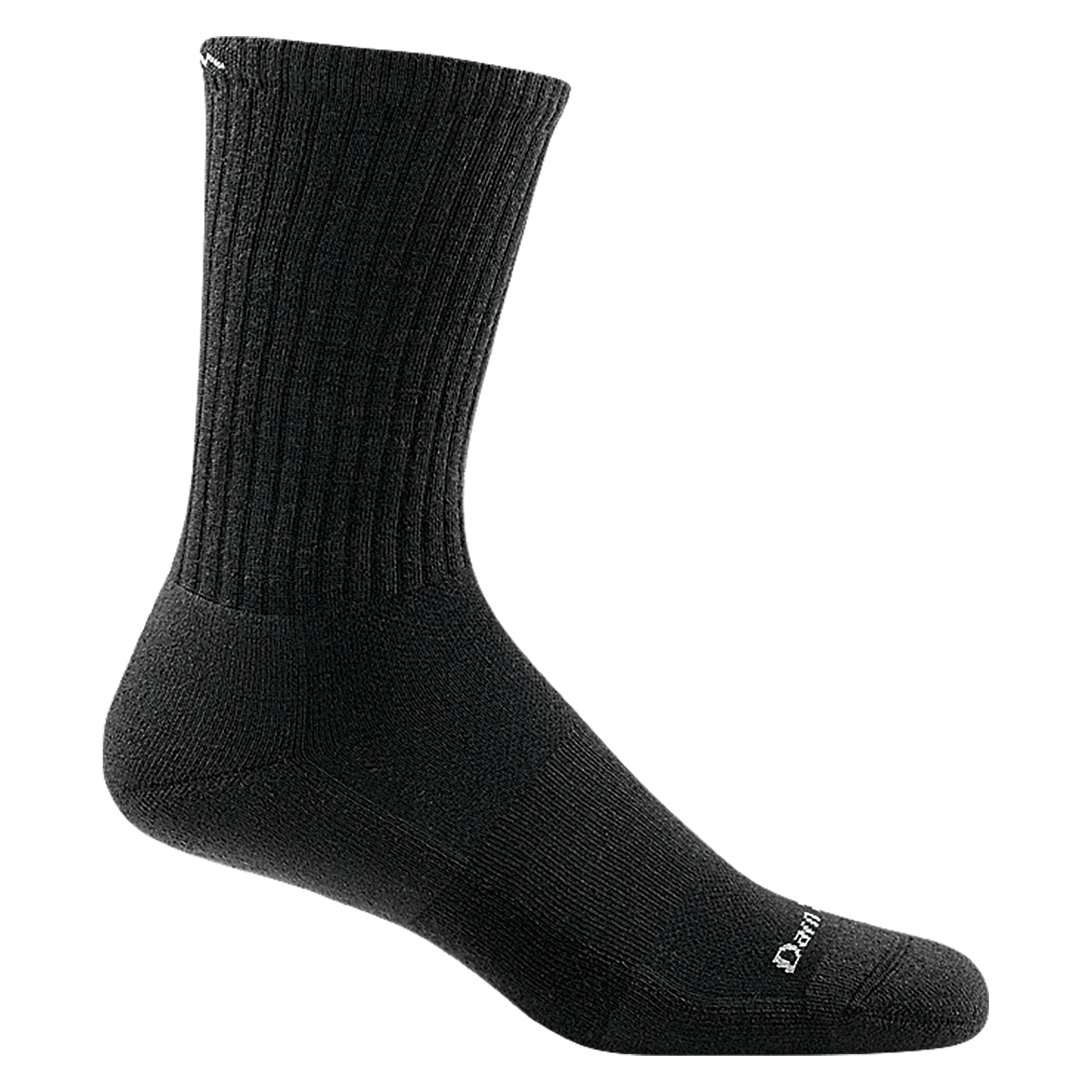 1680 men's the standard crew lifestyle sock in color black with white darn tough signature on forefoot