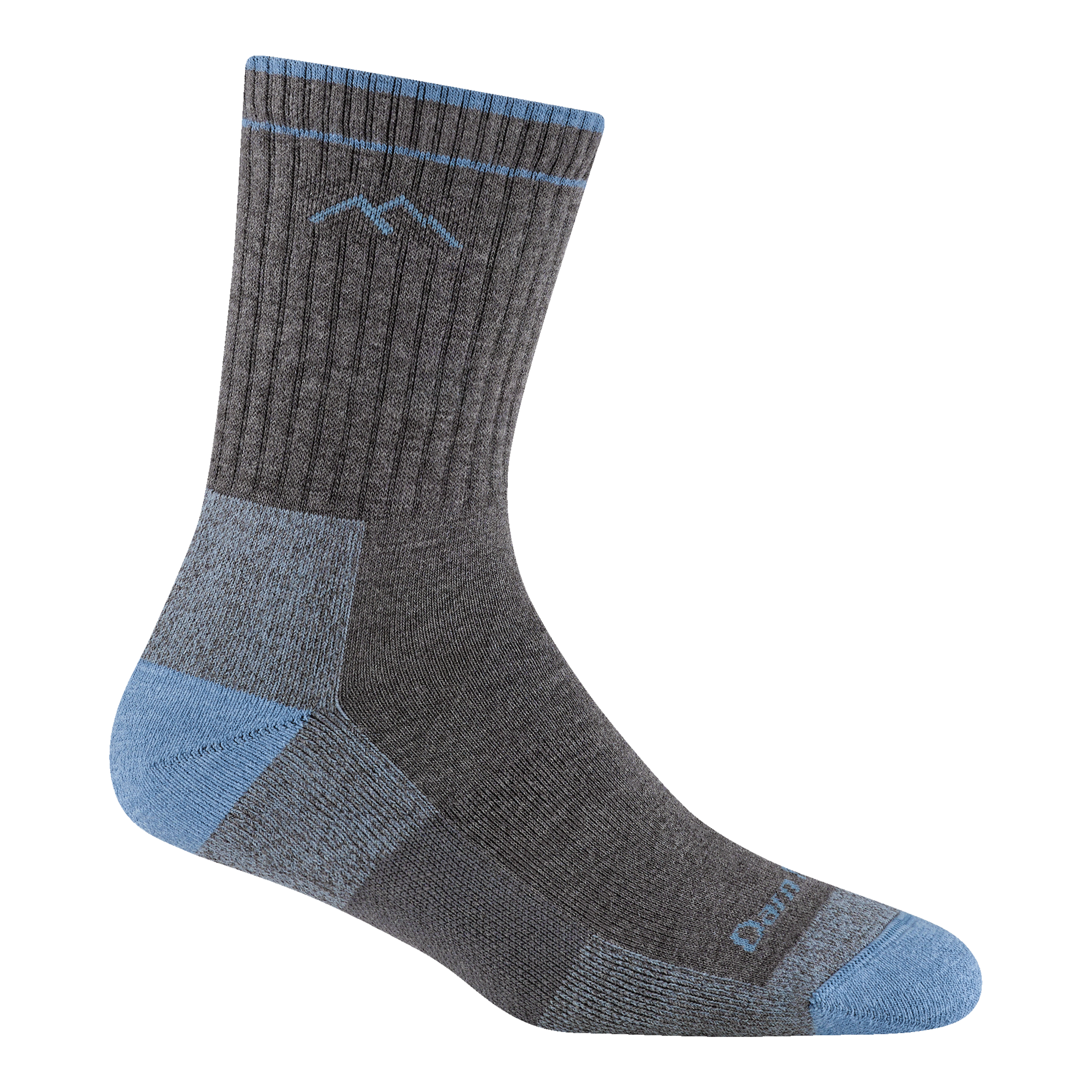 1929 women's coolmax micro crew hiking sock in gray with blue toe/heel accents and mountain logo
