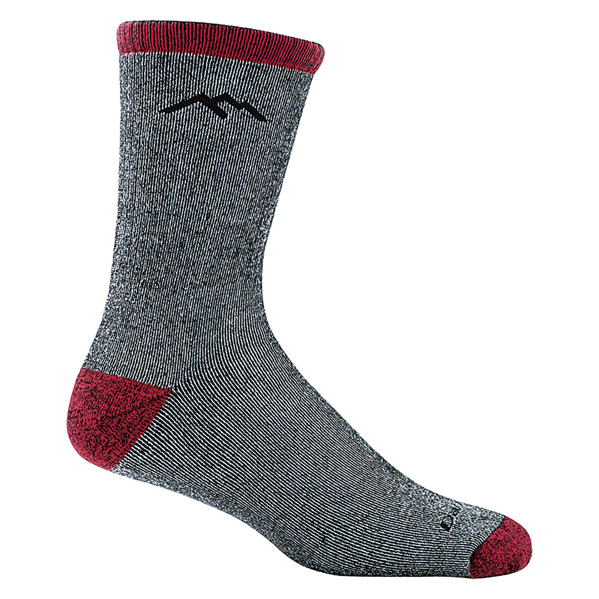 1953 men's mountaineering micro crew hiking sock in color smoke gray with red heathered toe/heel accents