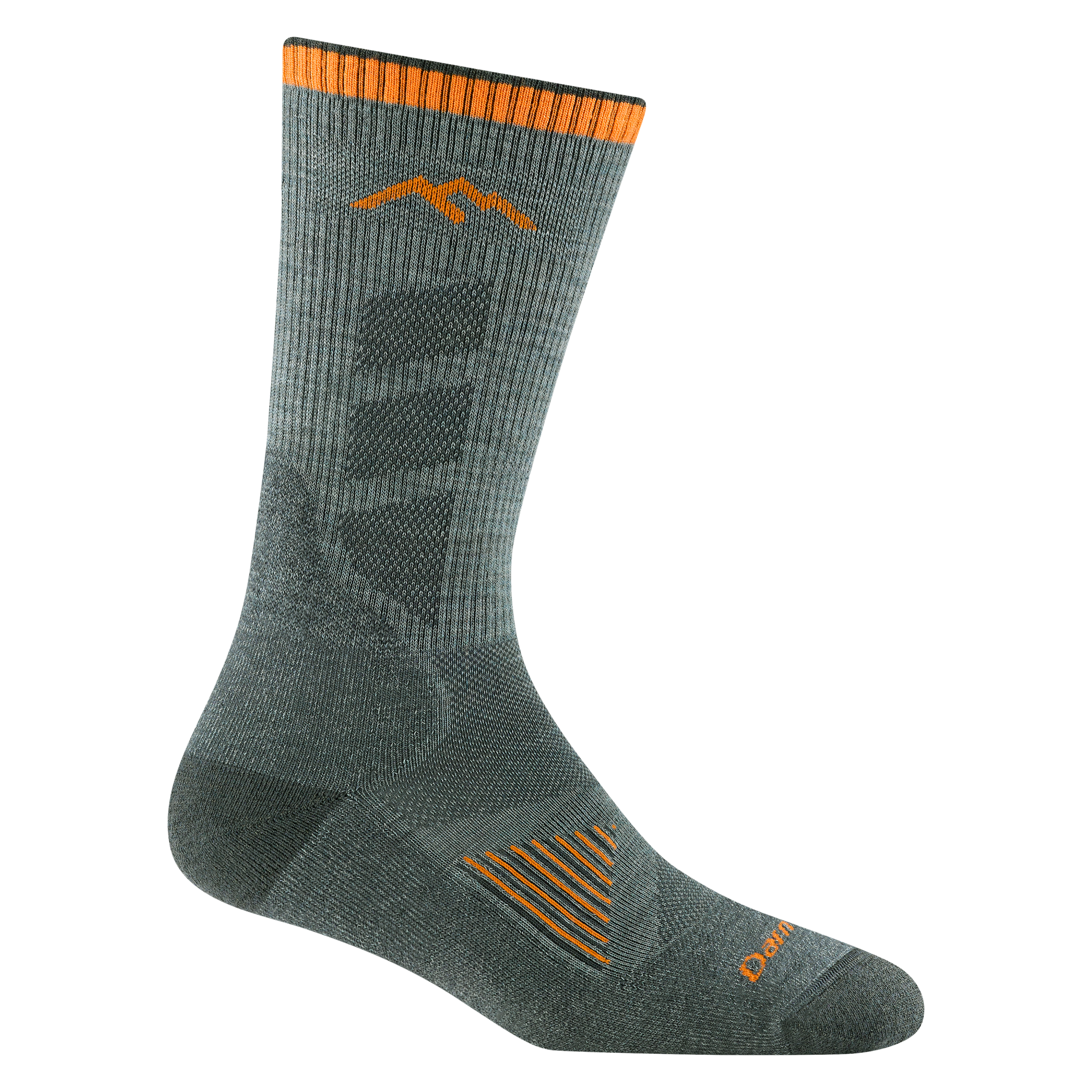 2106 Seafoam hunting sock featuring dark green heel/toe and orange logo and cuff with orange vent stripe on foot