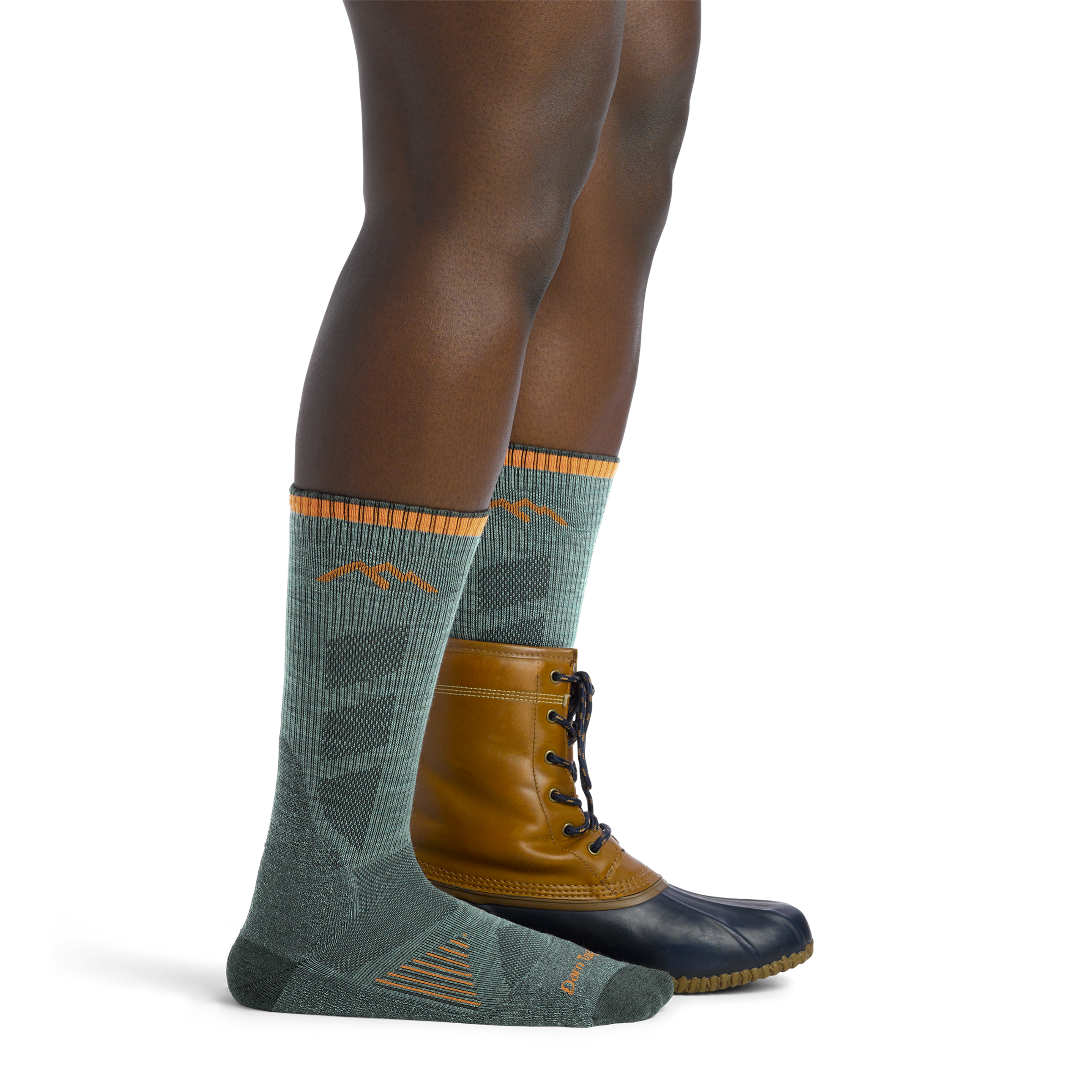 Women's Lightweight Hunting Boots Socks in Seafoam Green on foot with hunting boots
