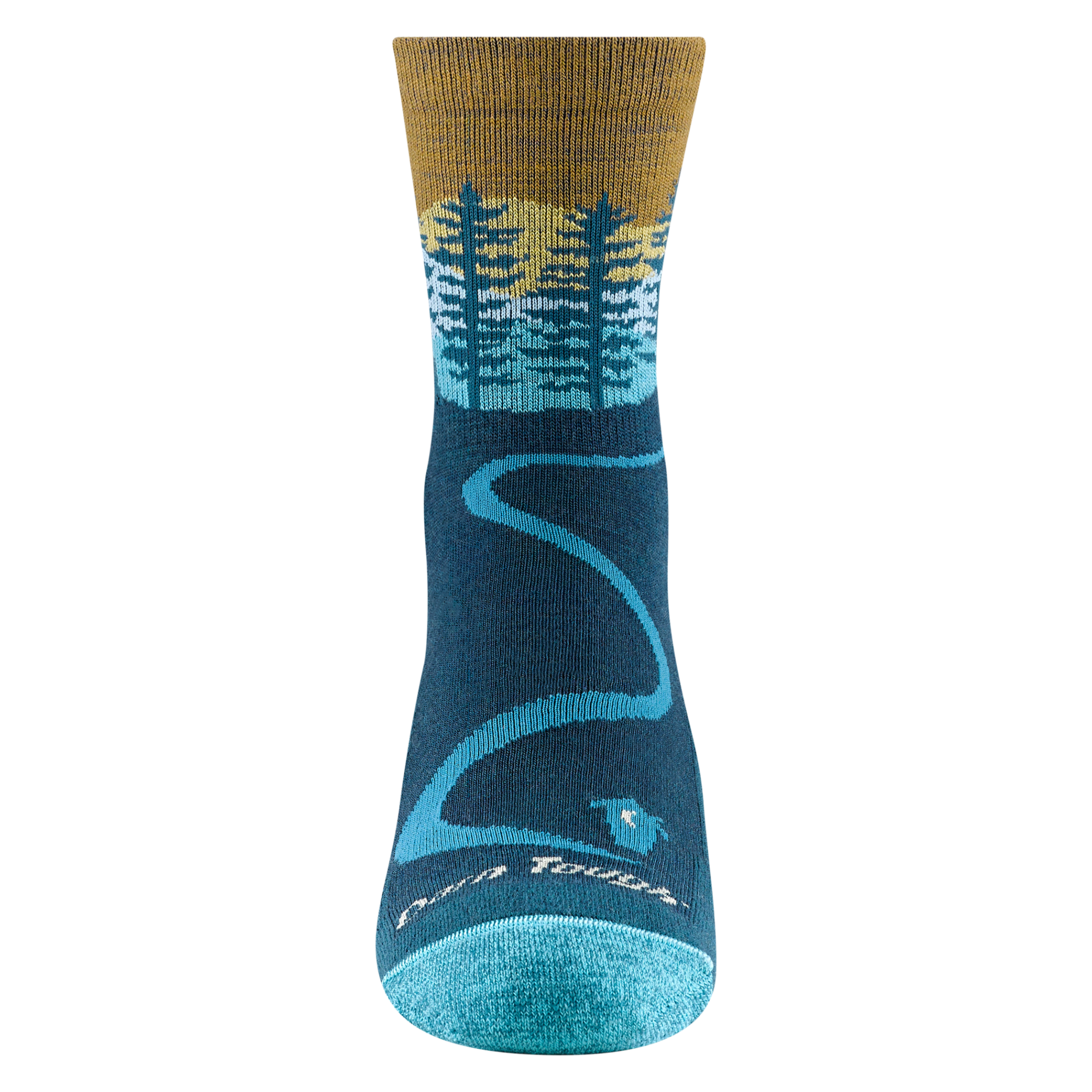 front view of the 5013 in Dark teal with a blue cabin on top of toes and path up the in step