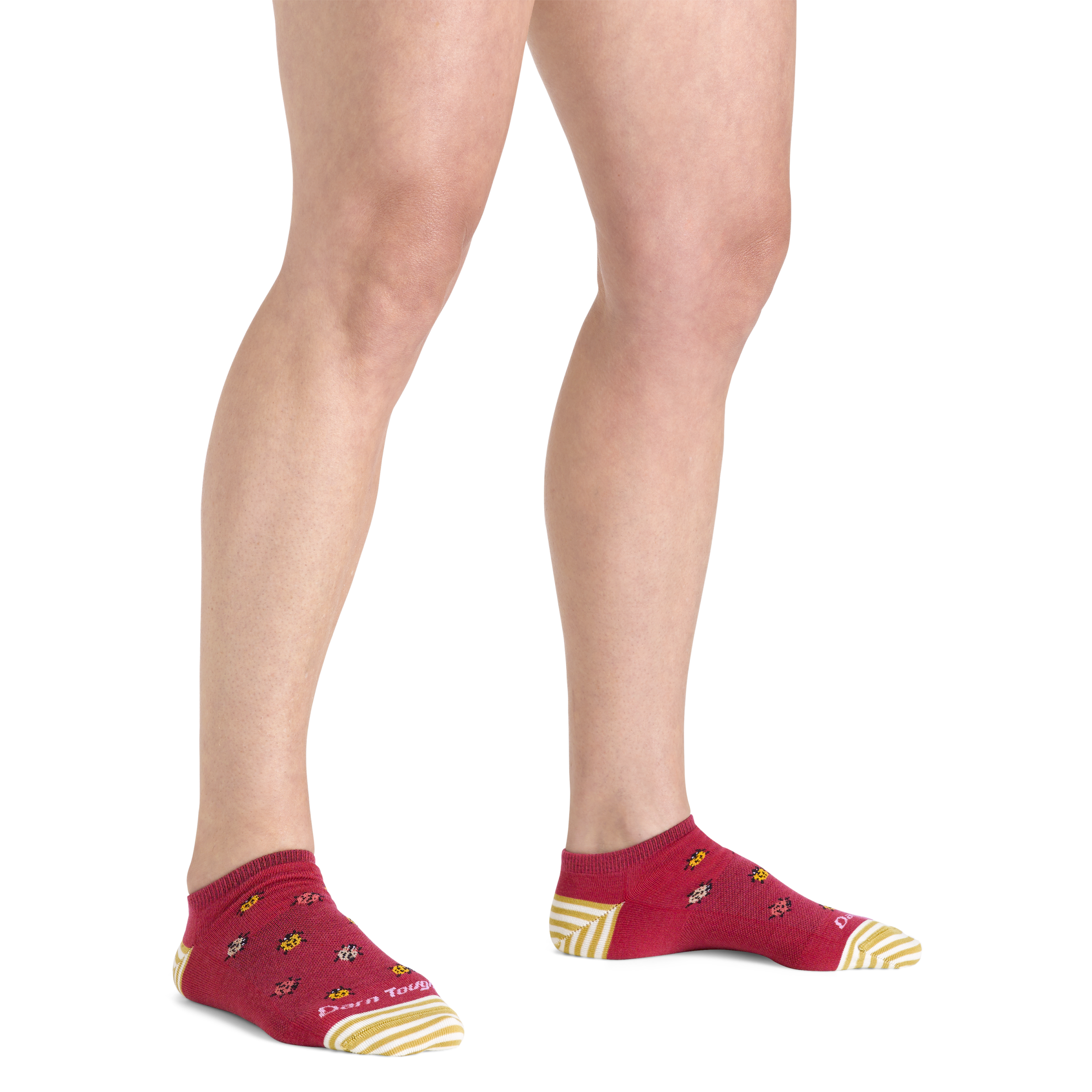 6074 Women's Lucky Lady No Show Lightweight Lifestyle Socks in cranberry on foot wearing clogs