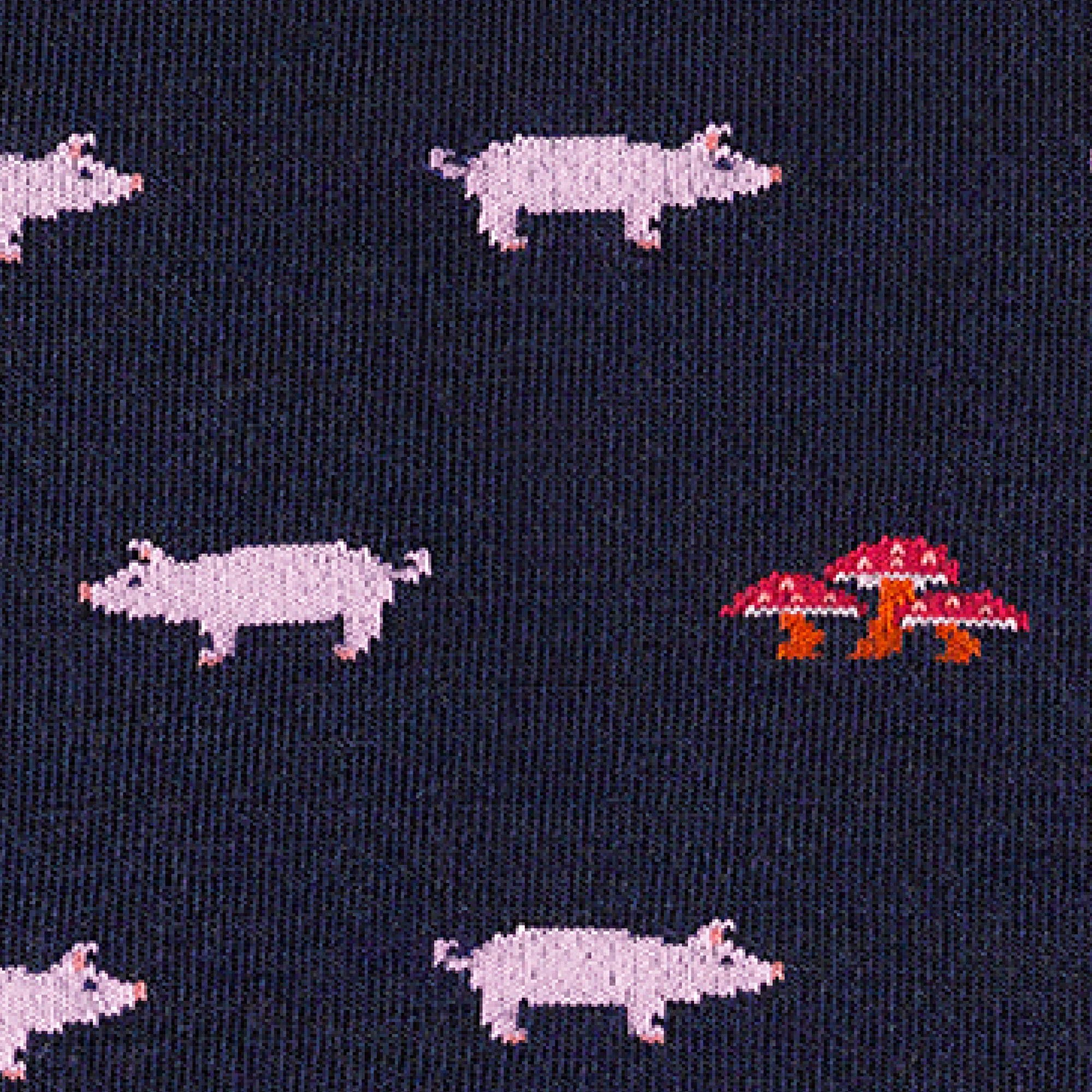 Call out detail image of the of the 6092 navy front image of pigs with mushroom pile