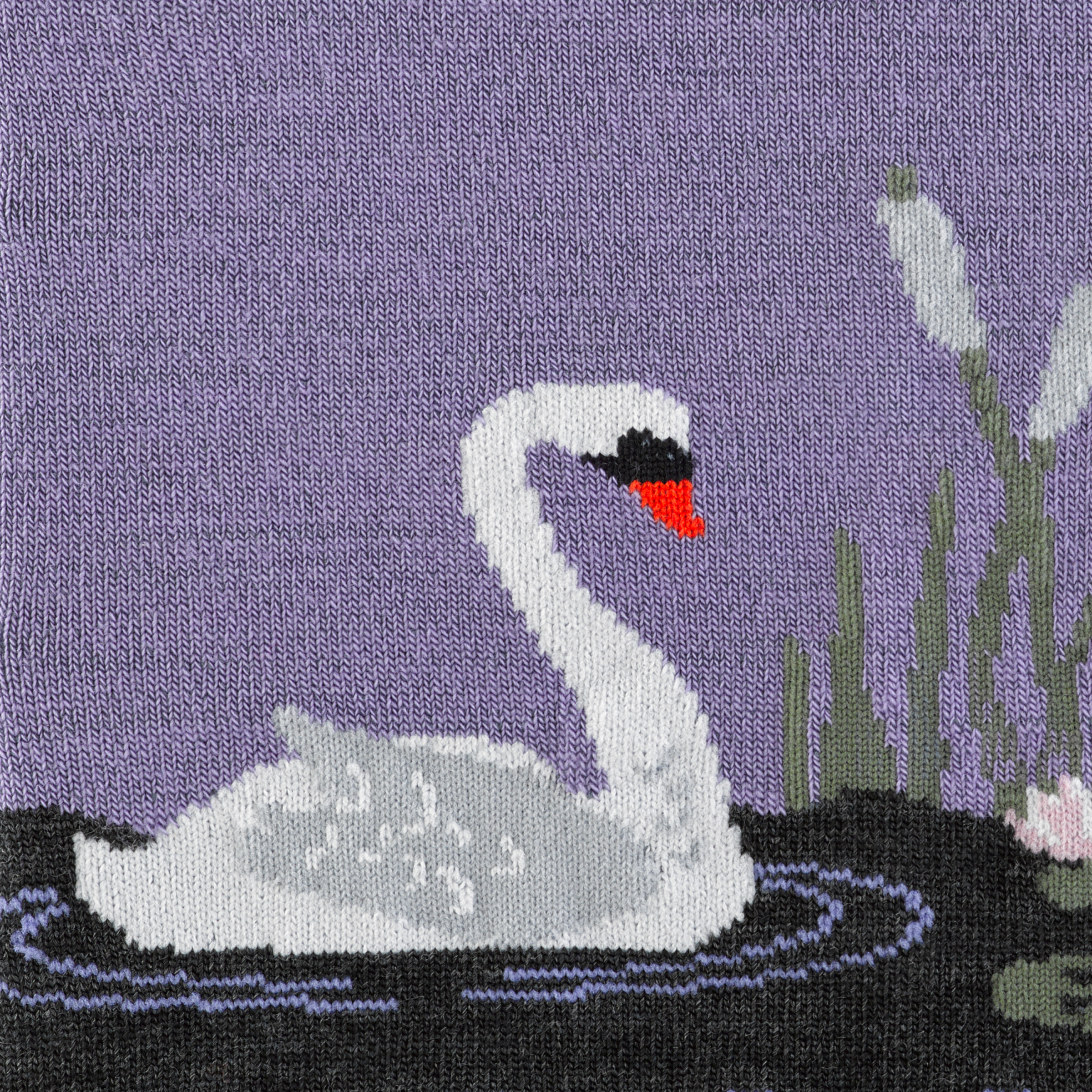 Call out detail image of the of the 6105 charcoal front image of swan in the water