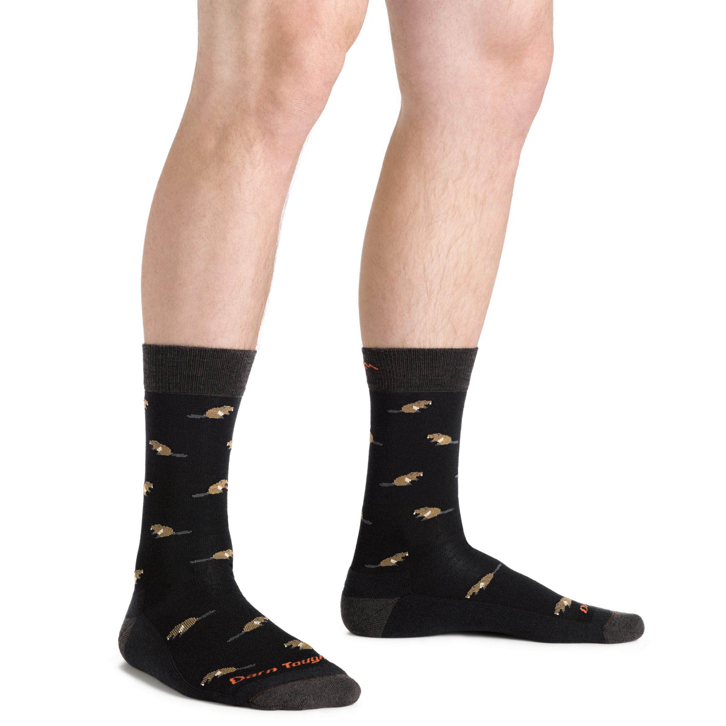 Side studio shot of model wearing men's sawtooth crew lifestyle sock in black