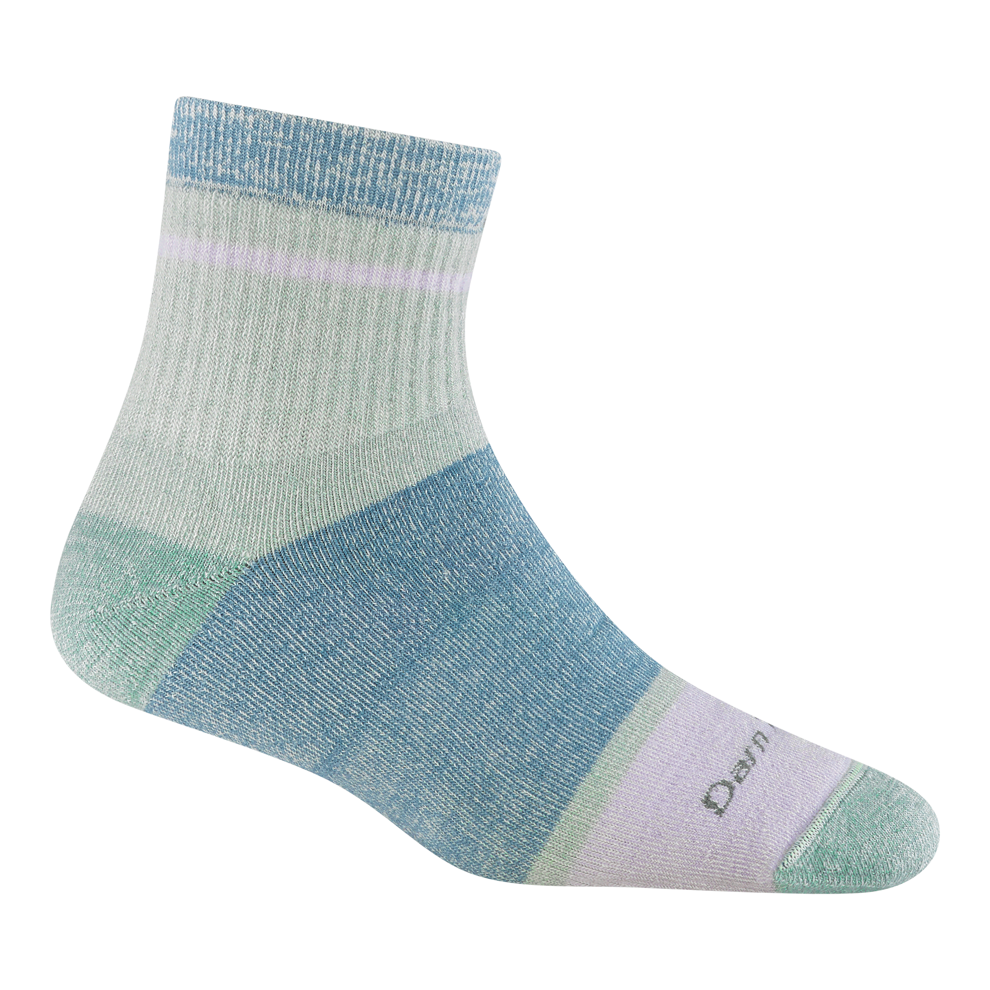 6117 heavyweight Shorty lifestyle sock in meadow colorway featuring a green heel/toe with blue band around arch and mint color block at ankle