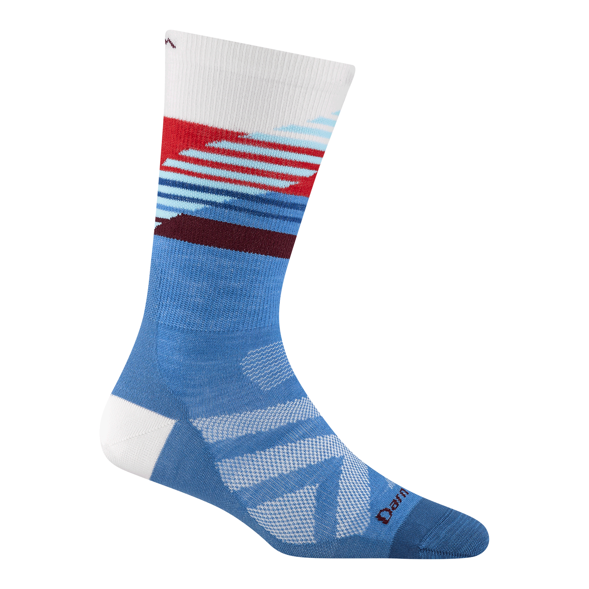 8031 women's lillehammer nordic boot ski sock in stellar with white heel and red, blue, and maroon calf striping