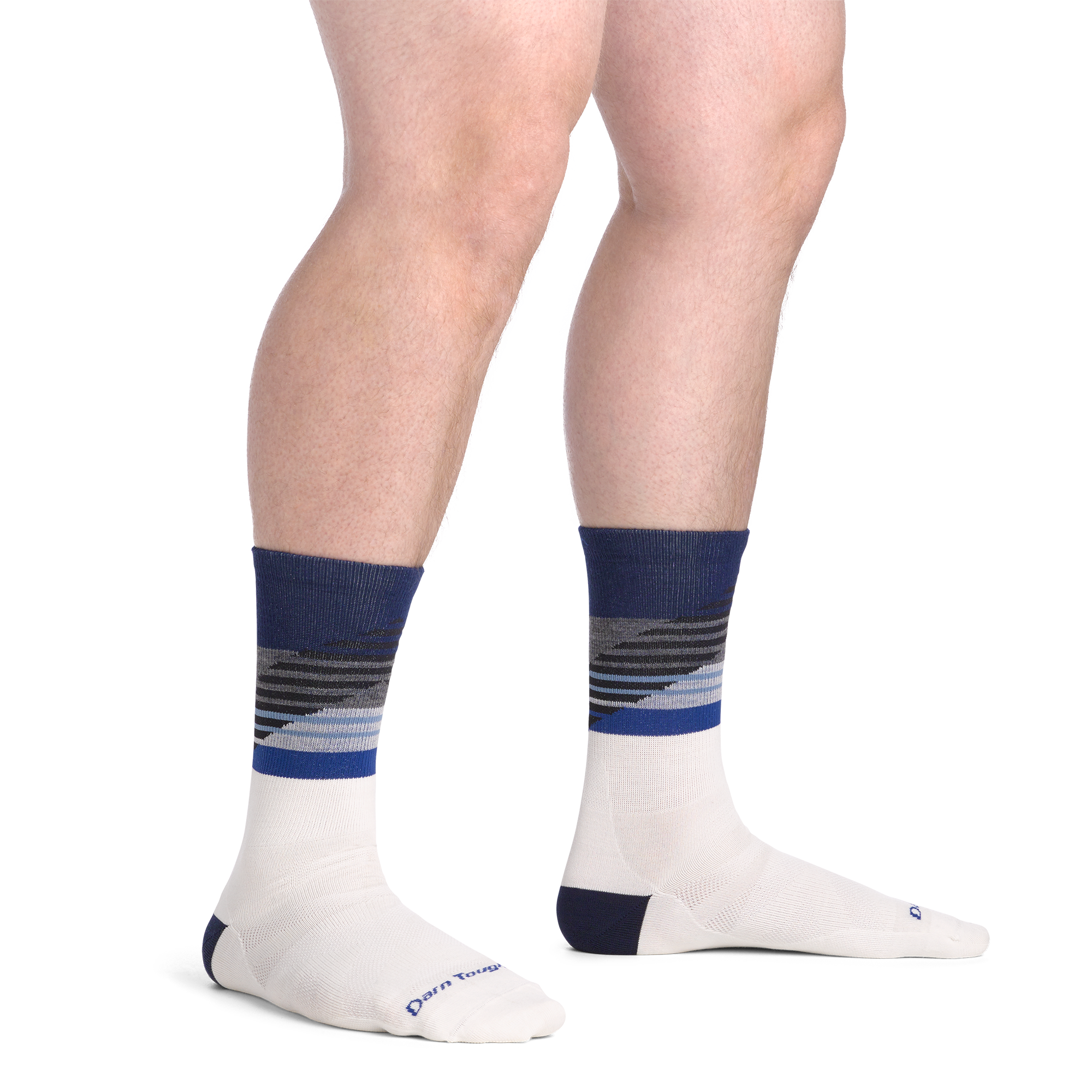 on model image bare foot wearing the 8032 lillehammer nordic boot sock in white colorway