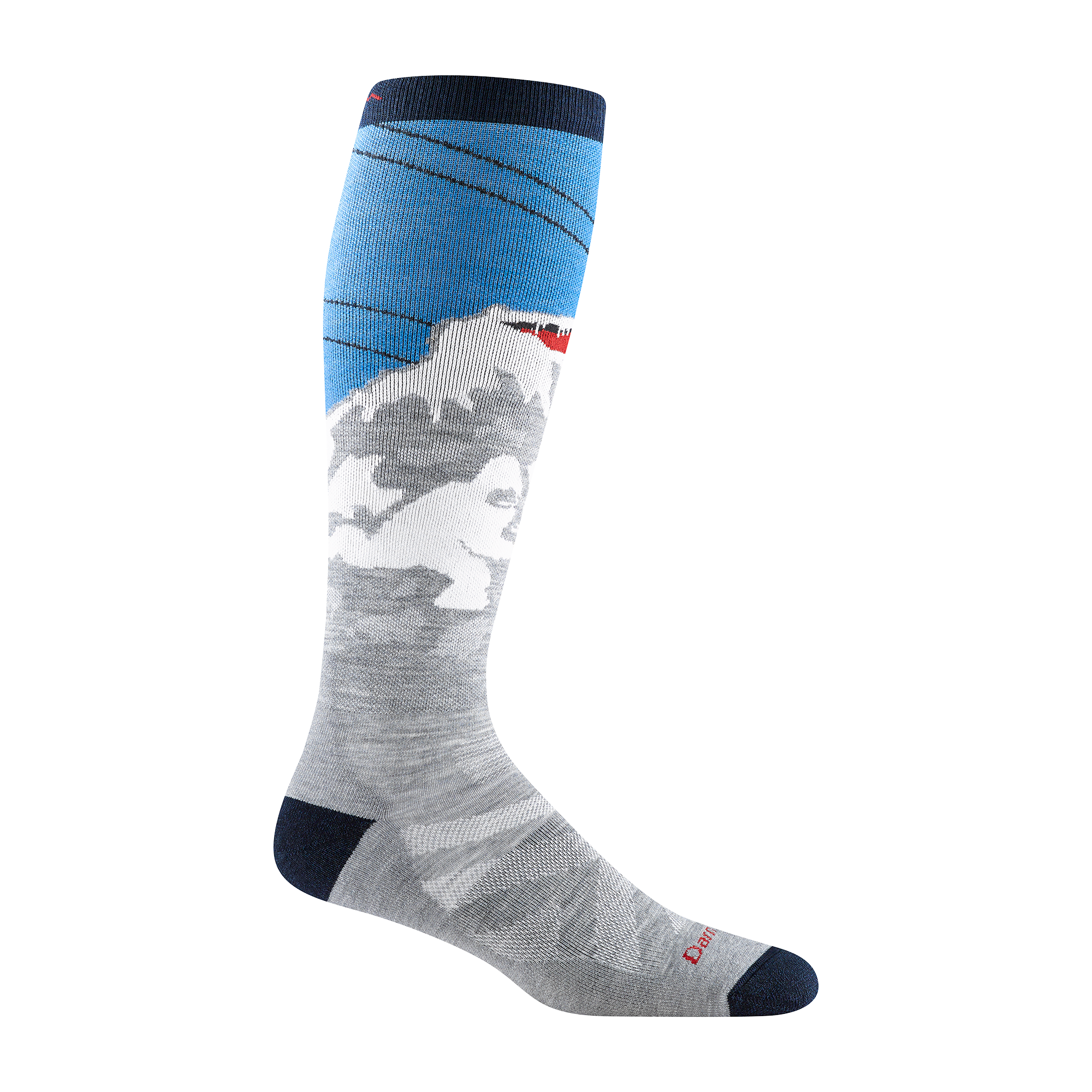 reverse 8043 Heady Yeti Ski and snowboard sock in gray featuring a yeti outline in the snow