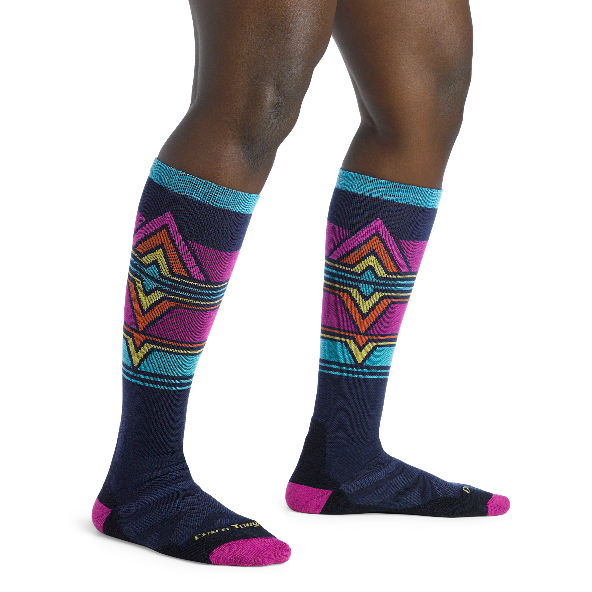 Women standing barefoot wearing Echo Over the Calf Ski & Snowboard in eclipse