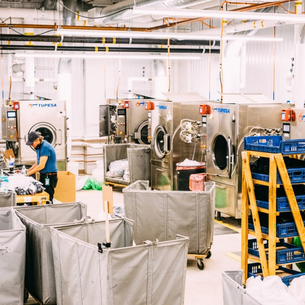A look inside Nantanna, showing laundry machines ready to wash new socks
