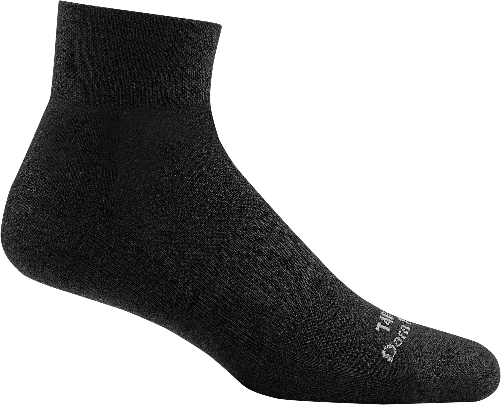 T4093 tactical quarter socks in color black with white darn tough signature below the toe line