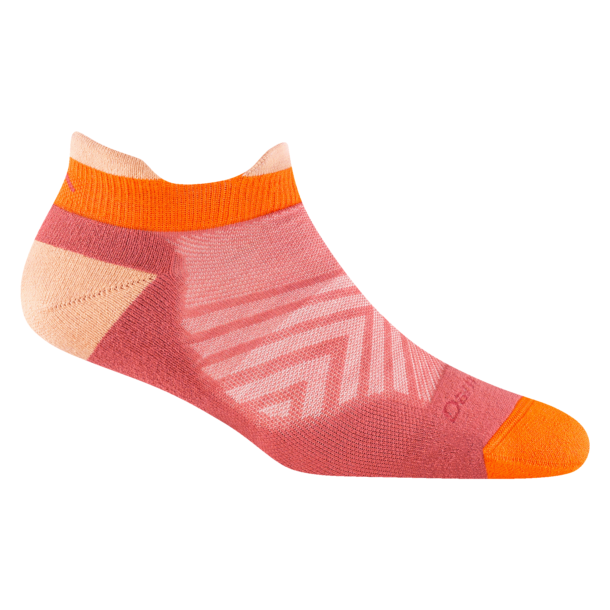 1047 women's no show tab running sock in canyon with orange toe and peach heel and tab accents