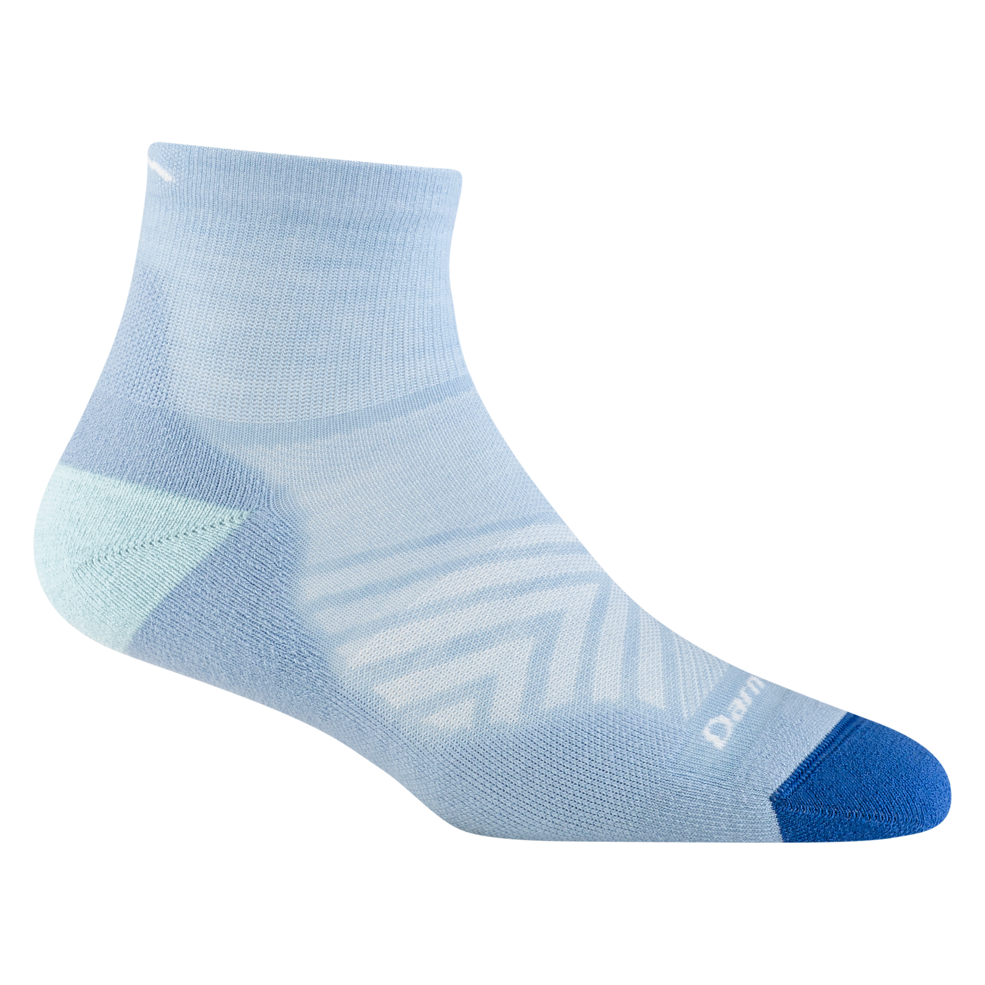 1048 women's quarter running sock in sky blue with dark blue toe and ice blue heel accents
