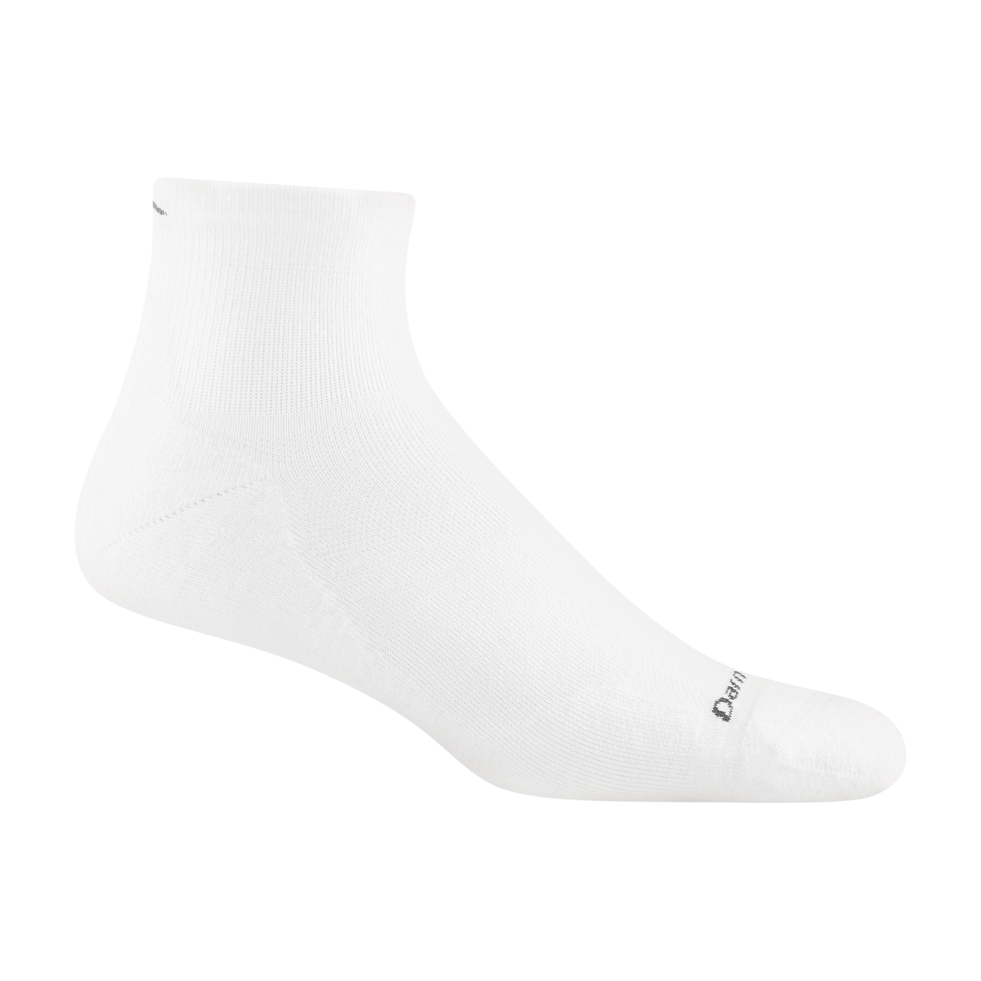 1055 men's coolmax quarter running sock in color white with gray darn tough signature on forefoot