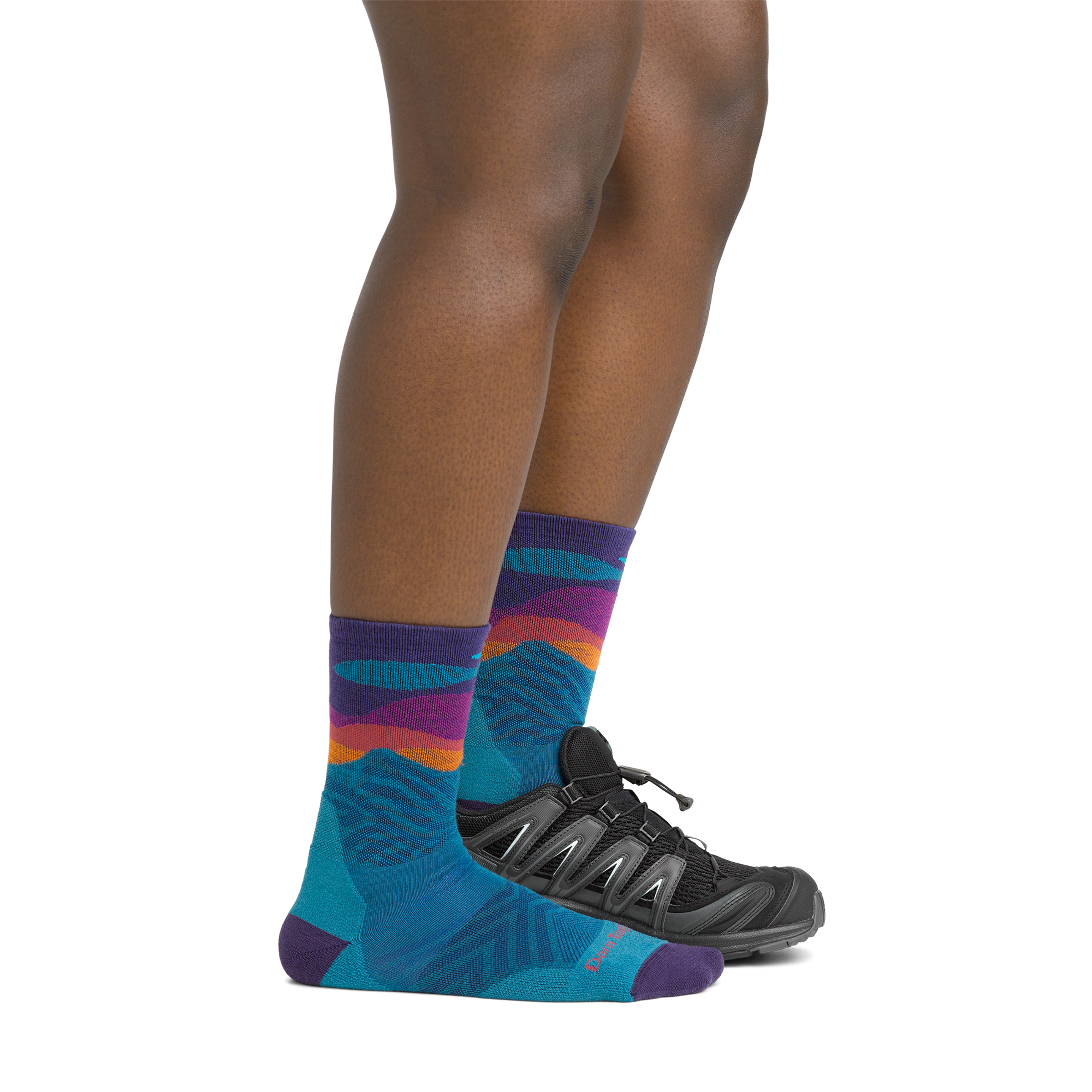 on model image with shoe on back foot wearing the 1067 mirnavated micro crew running sock