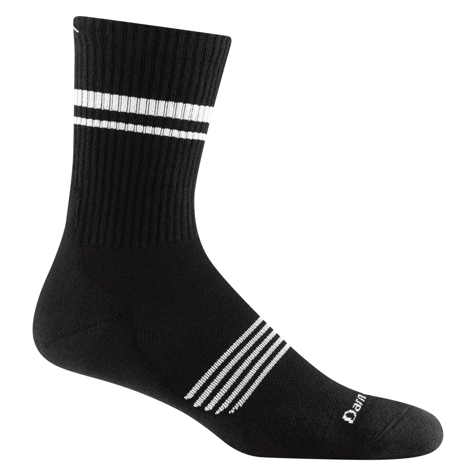 1118 men's element micro crew running sock in color black with white forefoot and calf striping and darn tough signature