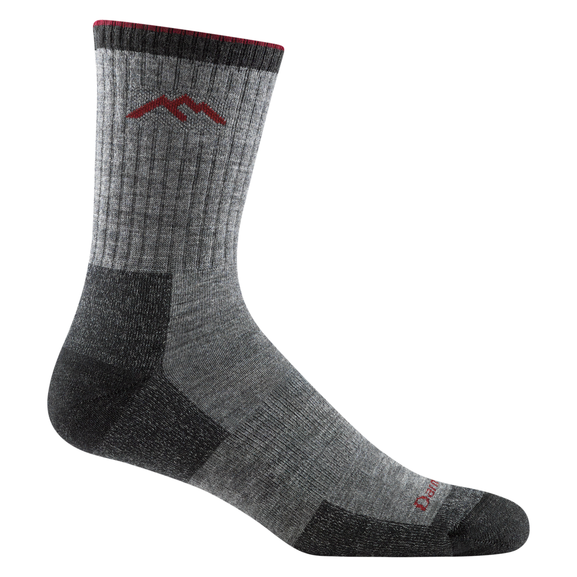 1466 men's micro crew hiking sock in color charcoal with black toe/heel accents and red darn tough signature on forefoot