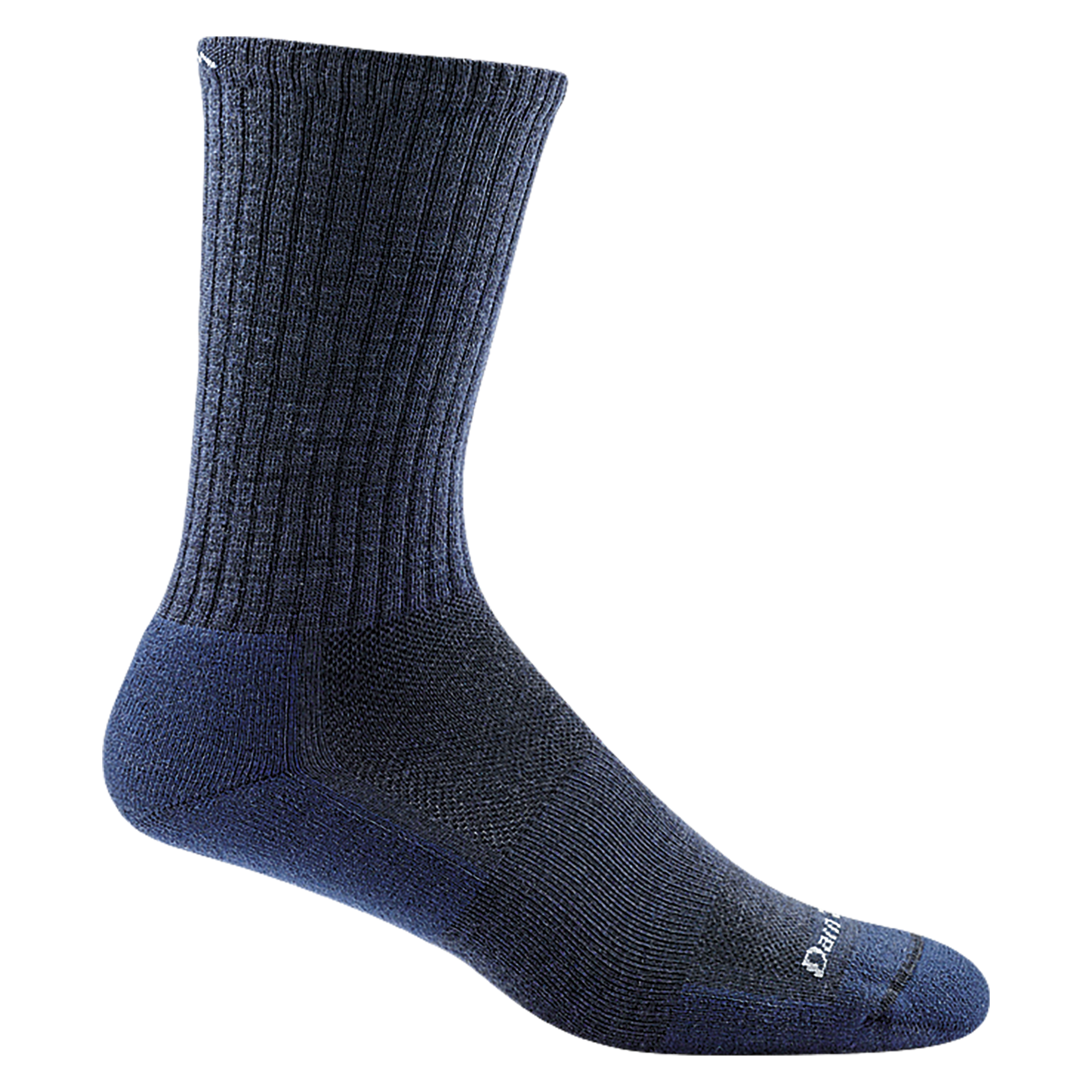 1657 men's the standard crew lifestyle sock in color navy with white darn tough signature on forefoot