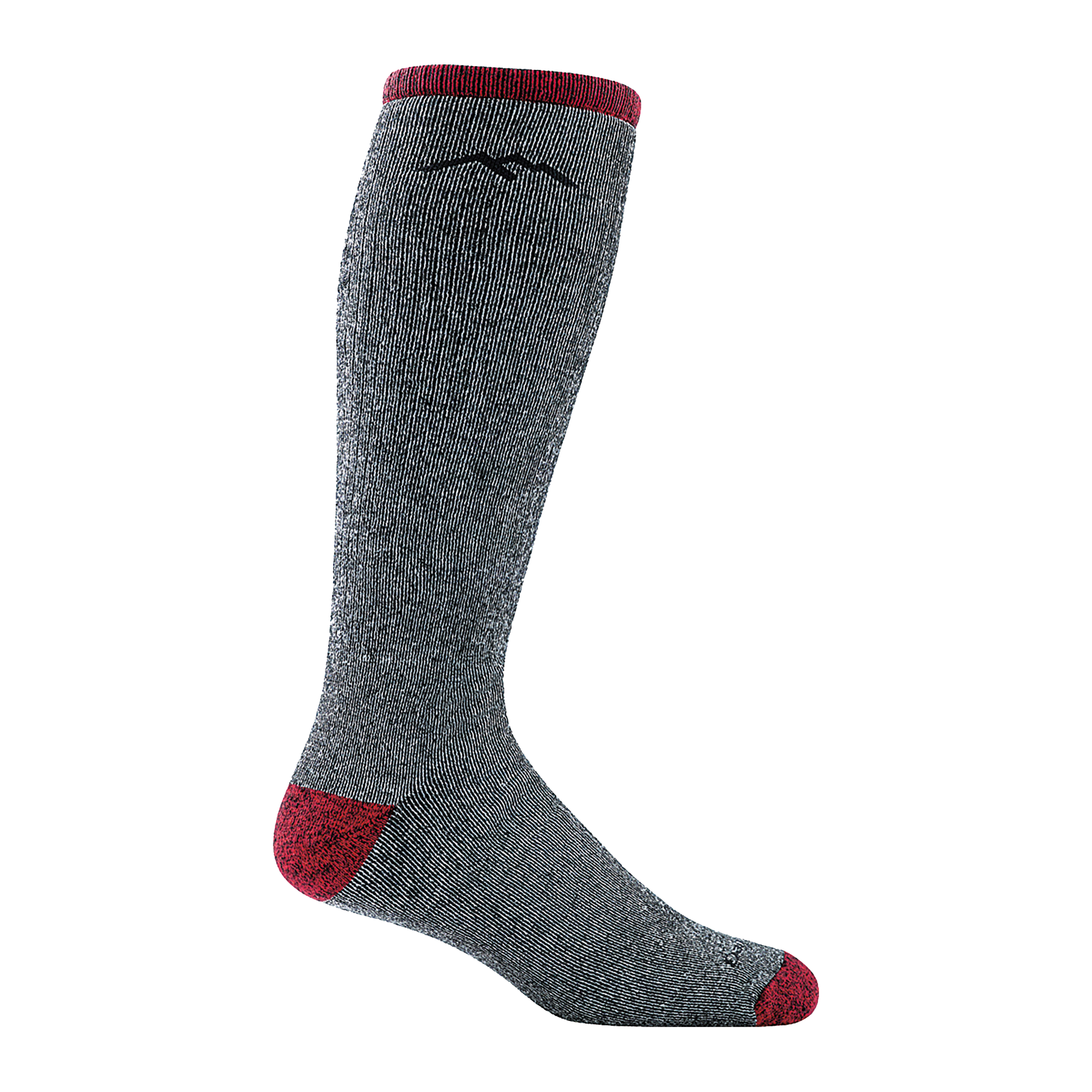 1955 men's mountaineering over-the-calf hiking sock in color smoke gray with red heathered toe/heel accents