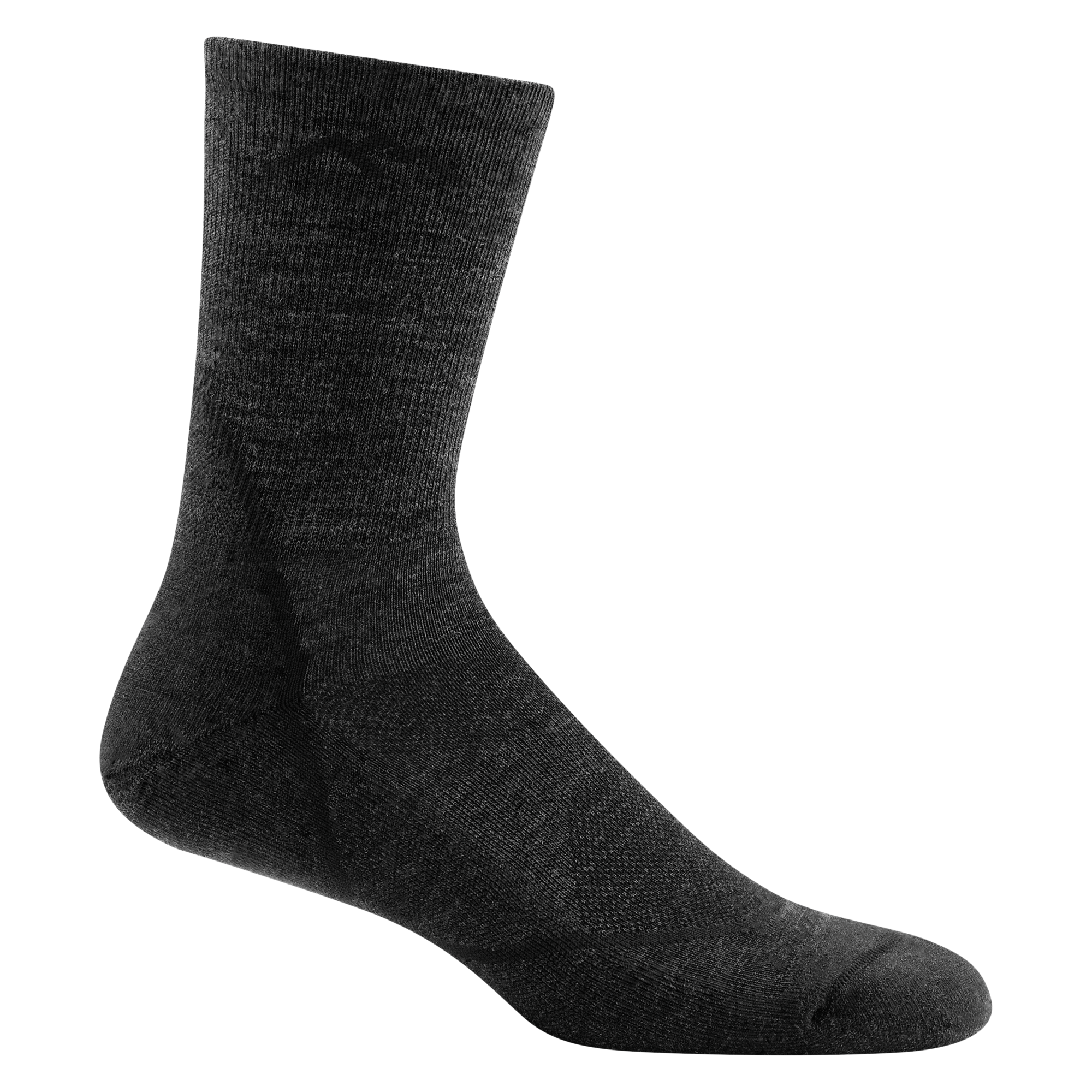 1972 men's light hiker micro crew hiking sock in black with heathered gray body and black stripe on heel and forefoot