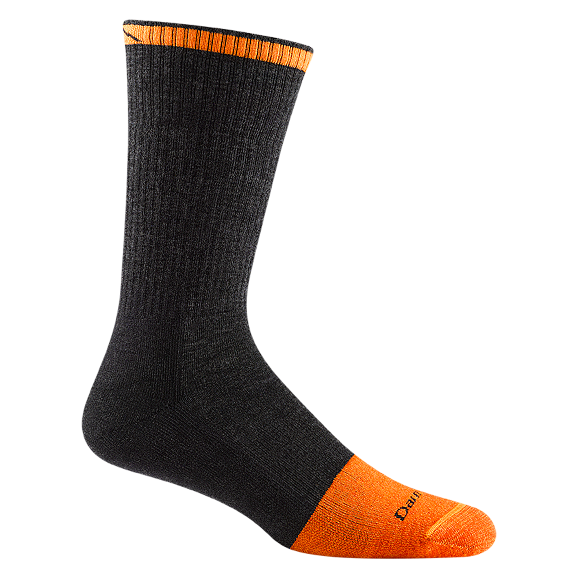 2006 men's steely boot work sock in graphite gray with orange toe/trim accents and black darn tough logo on forefoot