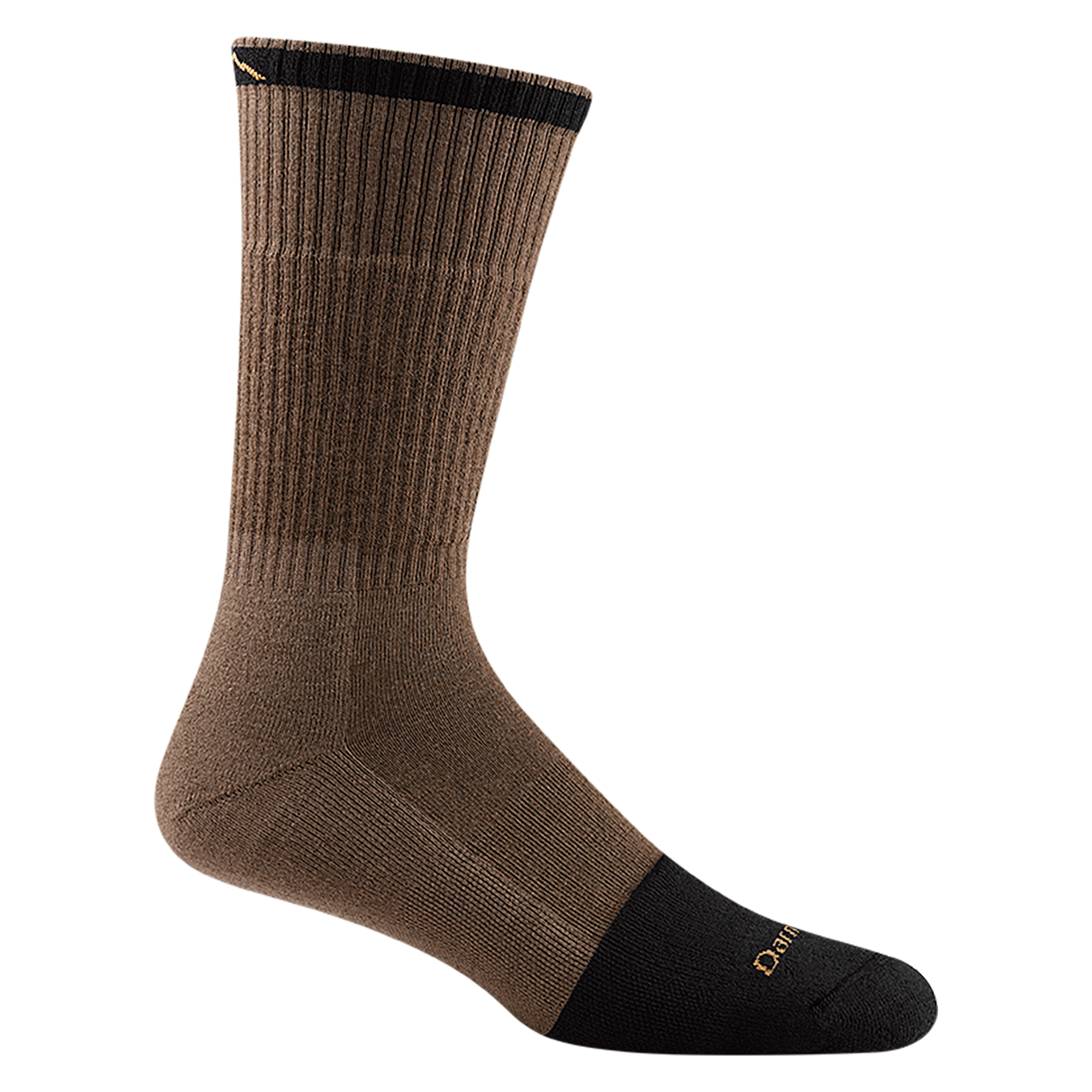 2006 men's steely boot work sock in color timber brown with black accents and brown darn tough signature on forefoot