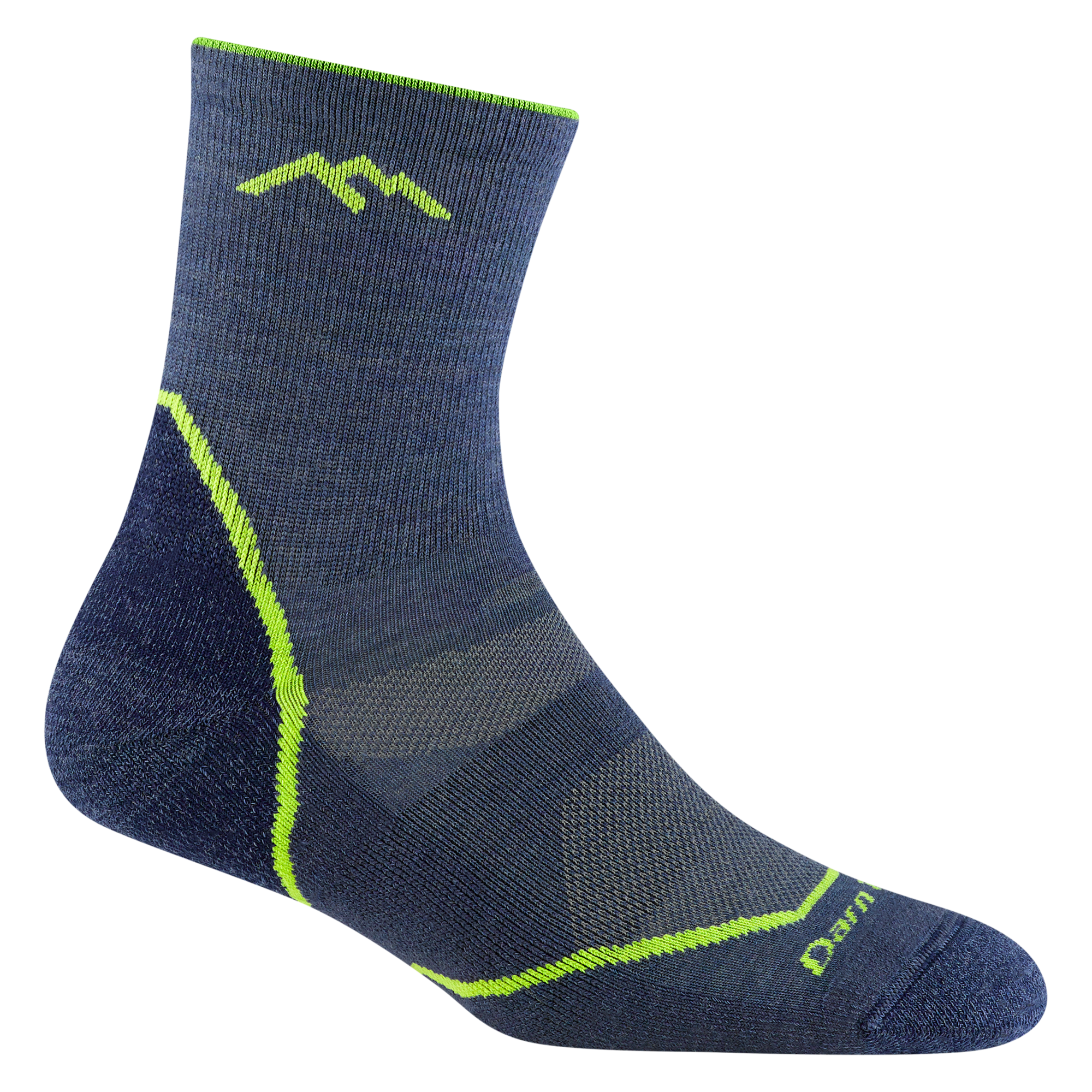 3023 juniors light hiker micro crew hiking sock in denim blue with lime green forefoot outline and darn tough logo