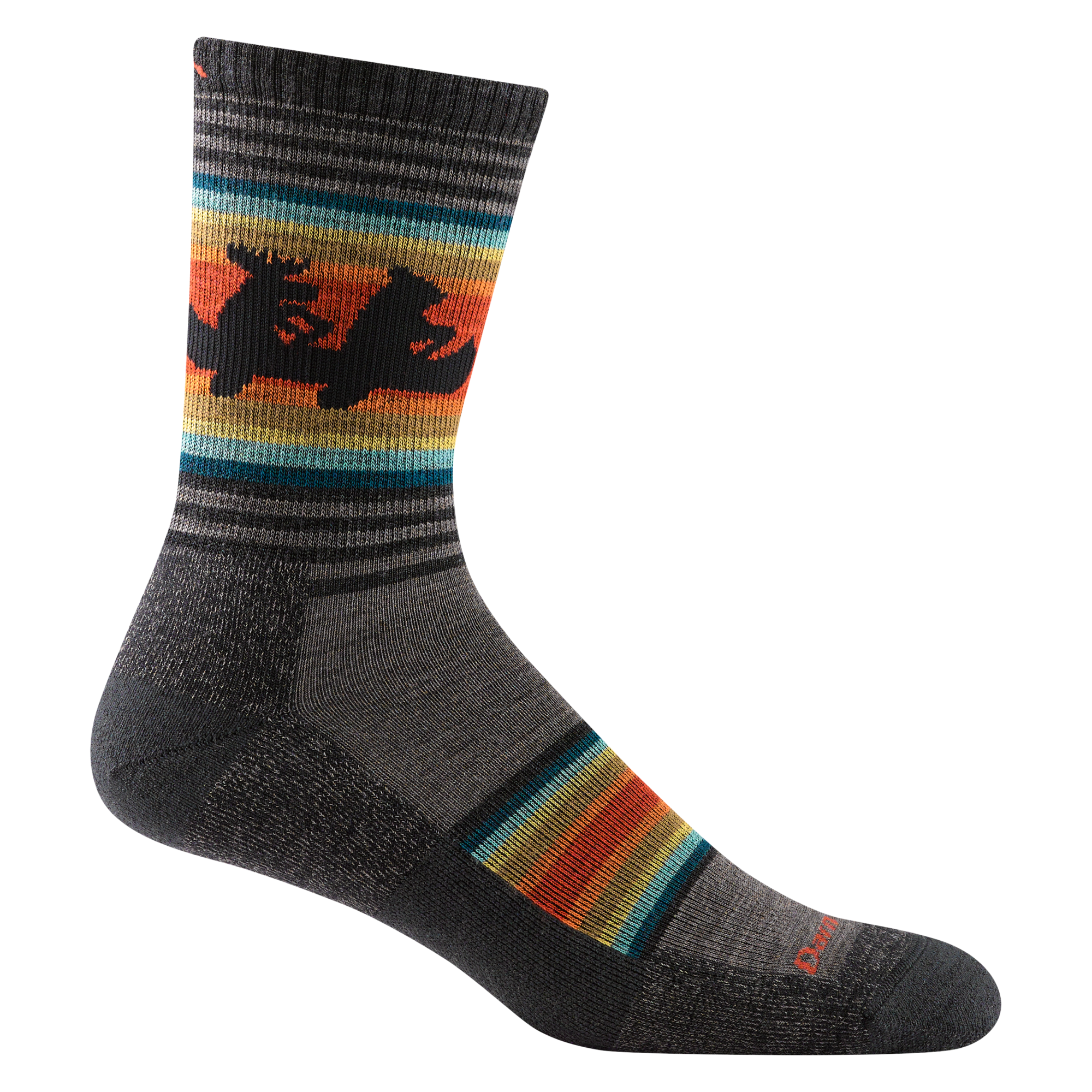 5003 men's willoughby micro crew hiking sock in color taupe with rainbow striping and black willoughby details