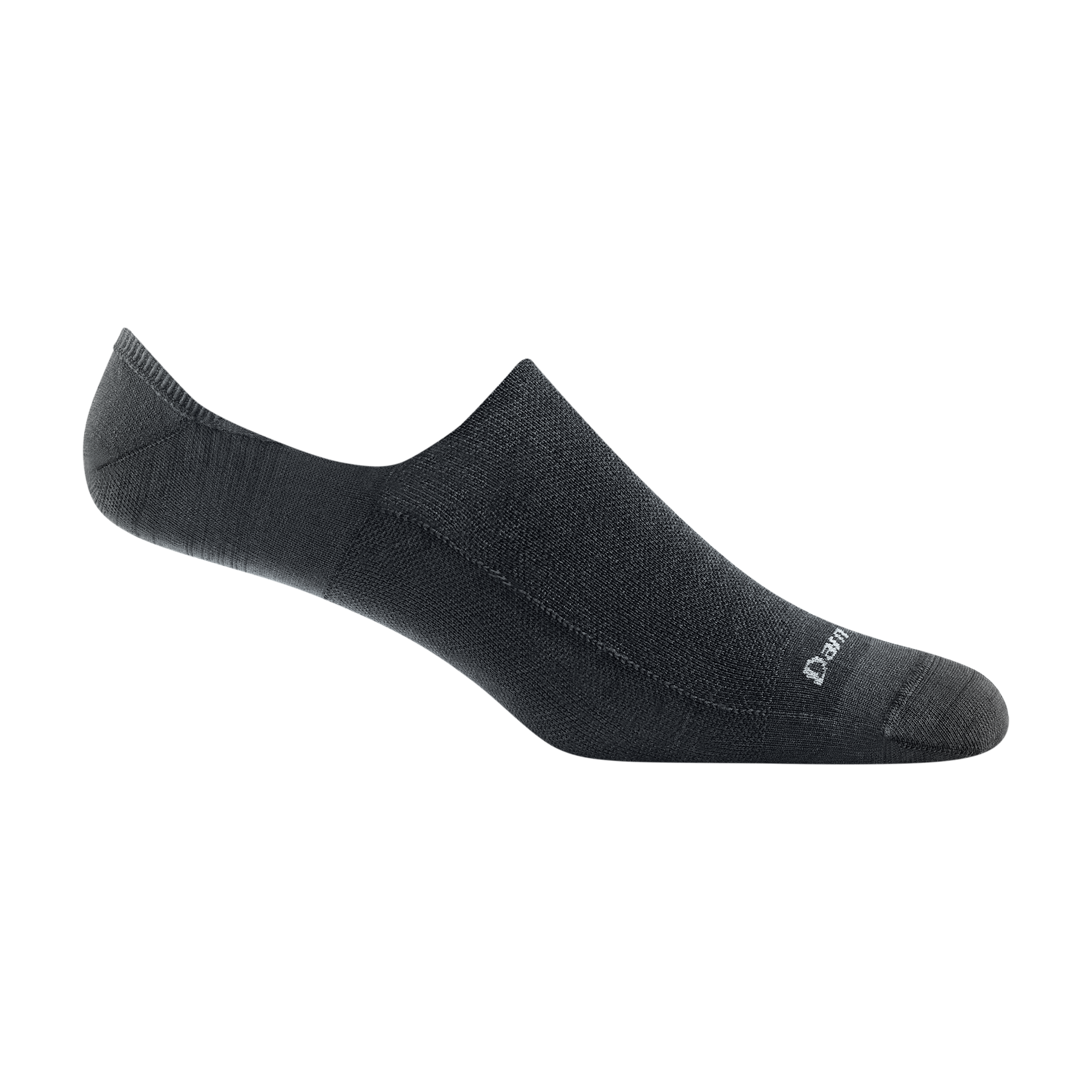 6055 men's topless solid no show hidden lifestyle sock in black with white darn tough signature on forefoot