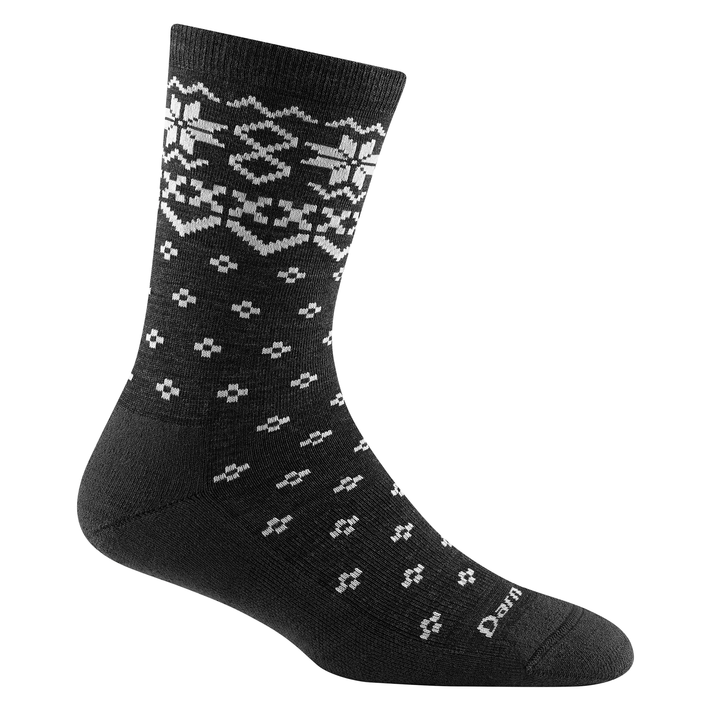 6088 women's shetland crew lifestyle sock in color charcoal gray with white traditional holiday print
