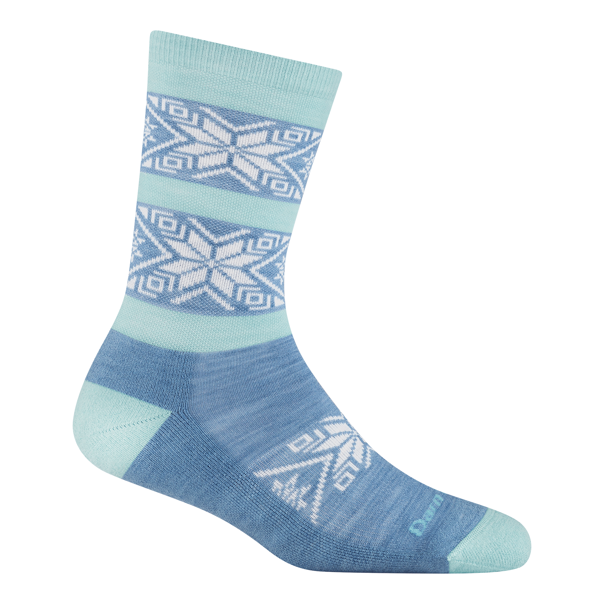 6129 Elsa Crew Lightweight with Cushion in vapor featuring a blue body aqua heel/toe and white snowflakes of ankle