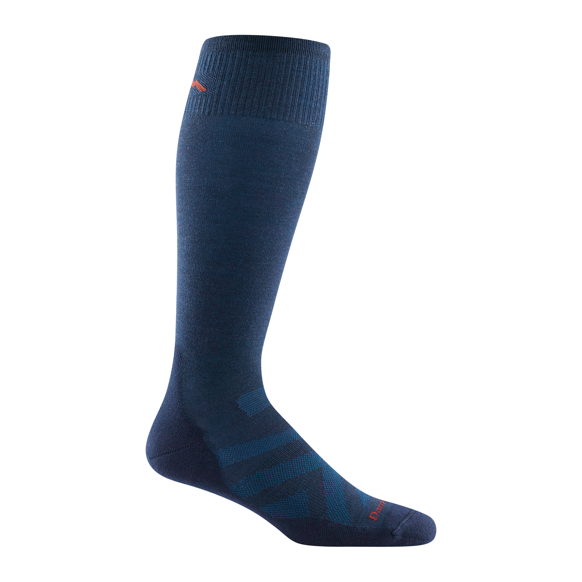 8001 men's RFL over-the-calf ski sock in navy with lighter blue chevron and red darn tough signature on forefoot