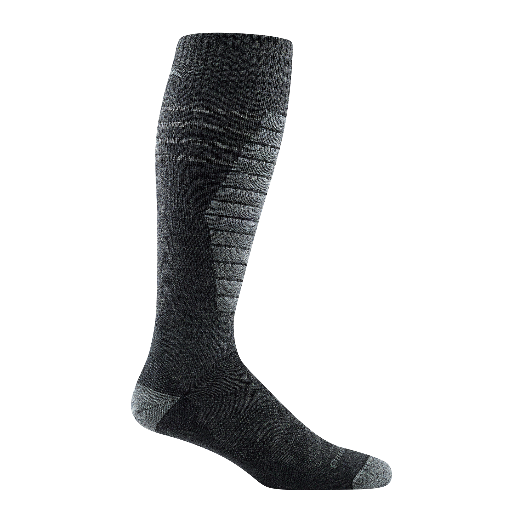 8007 men's edge over-the-calf ski sock in charcoal with light gray toe/heel accents and shin striping
