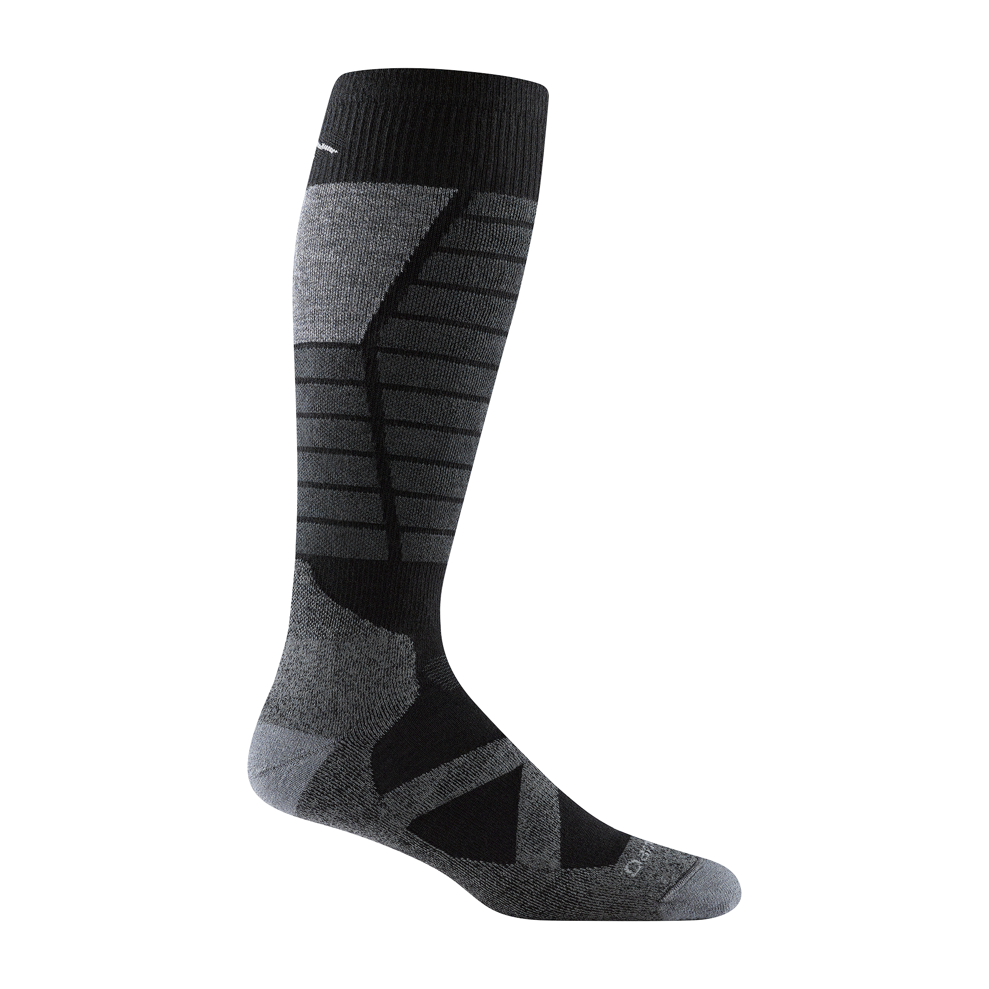 8044 Function X Ski and Snowboard sock in Black with light gray toe/heel/ calf vent, dark gray stripes on shin