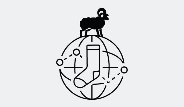 A sheep standing on a globe to illustrate how we source our merino wool